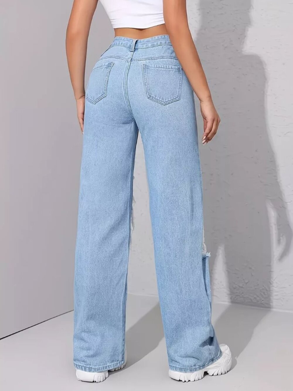 Graffiti Distressed Wide Leg Jeans - Picture 4 of 6